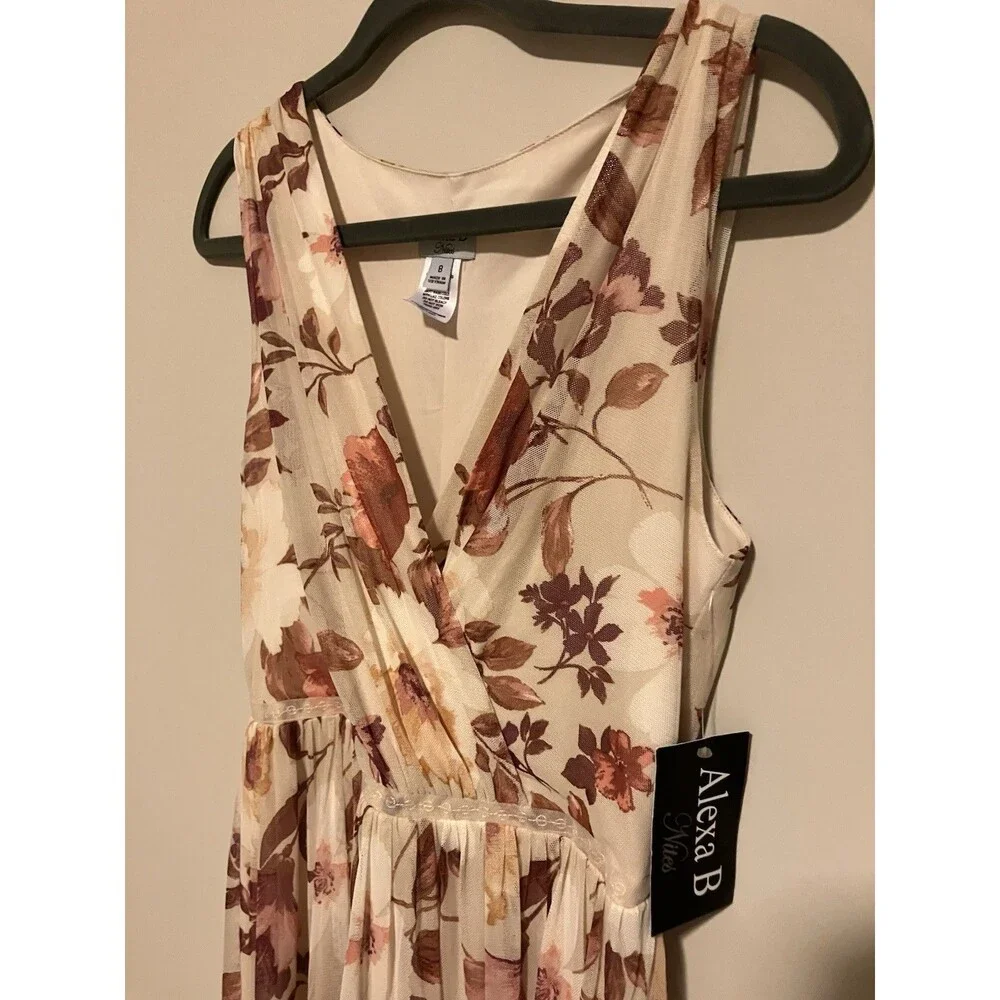 Alexa B Nites Floral Maxi Dress Pleated Mesh Boho Coquette Size 8 New - Picture 4 of 6